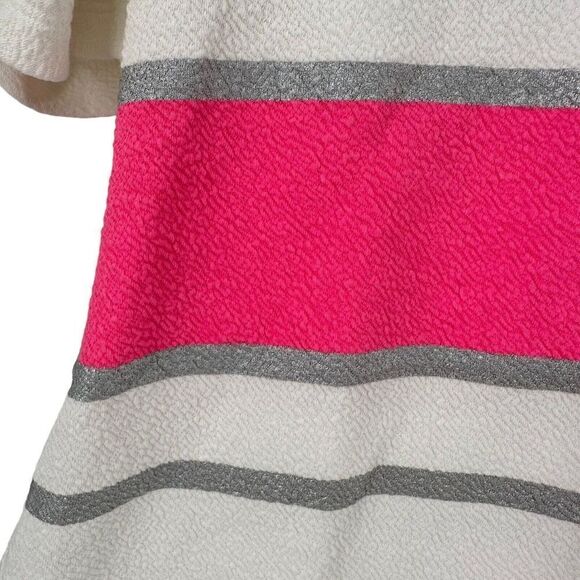 Anthropologie Mini Dress Deletta White Pink Silver Ruched Size L V Neck Stretch - Picture 5 of 8